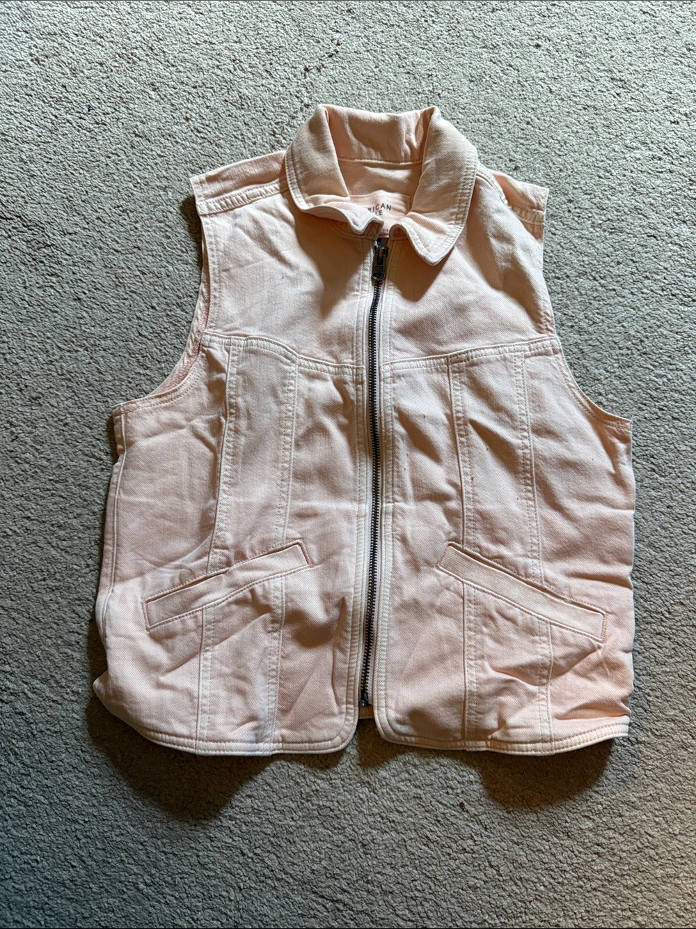 American Eagle Light Pink Zip-Front Sleeveless Jean Jacket Vest
